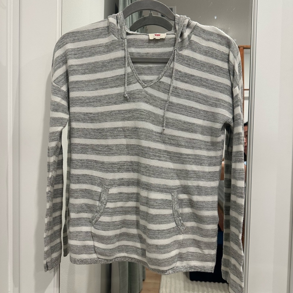 Levi's Gray and White Striped Hoodie